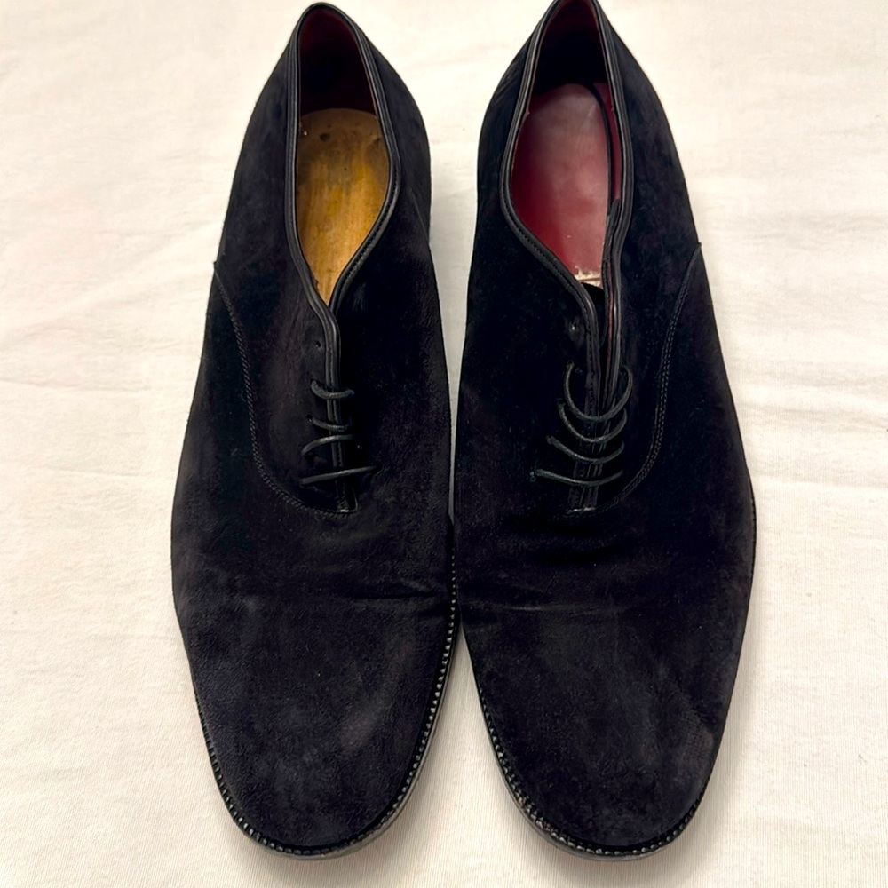 salvatore ferragamo suede black derby shoes